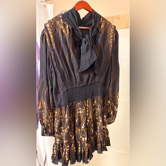 Farm Rio Black Paisley Print Long-Sleeve Mini Dress - Picture 6 of 15